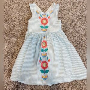 Mini Boden Floral Embroidered Kids Dress - Blue and Pink